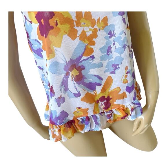 DEREK HEART Womens Size Large Sheer Sleeveless Ruffle Floral Crop Tank Top Shirt - Picture 5 of 6